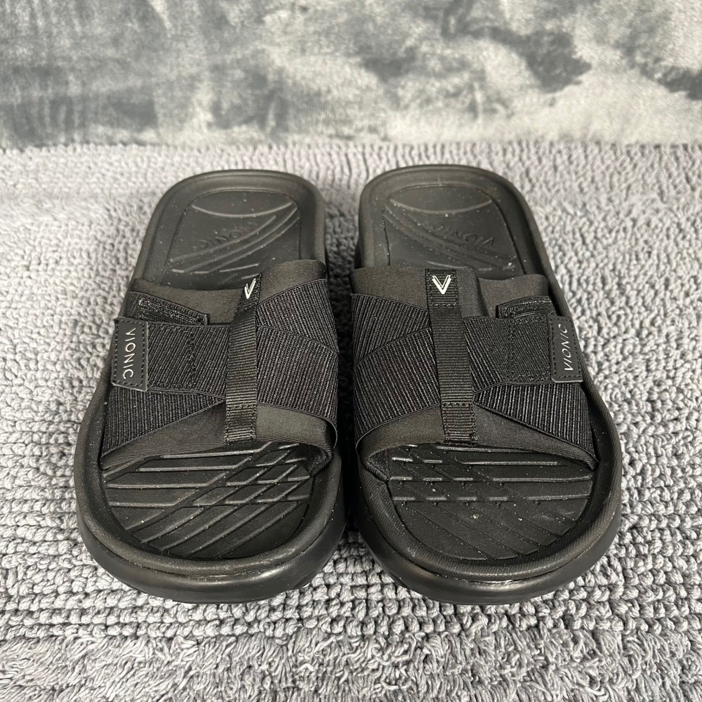 Vionic Rebound Black Adjustable Slide Sandals Womens 5 Recovery Arch Support